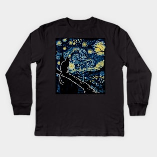 Cat Starry Night Dreams Kids Long Sleeve T-Shirt